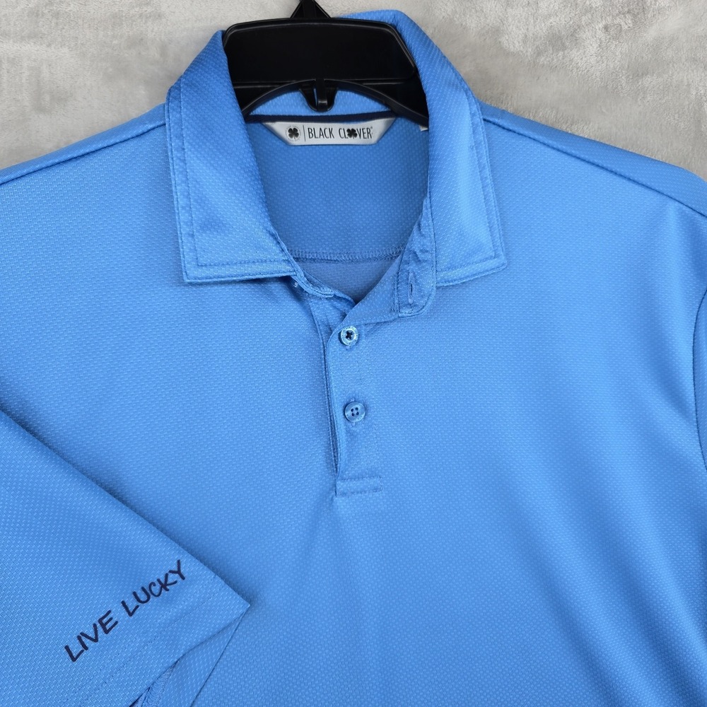 Black Clover Golf Polo Shirt Mens Large Blue‎ Polyester Wicking Streach
